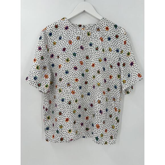Marlis Vintage Blouse Womens 12 Large White Polka Dot Sheer Satin 80s Retro - Picture 1 of 16